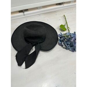 Four Buttons Wide Brim Sun Hat Black Ribbon‎ Accent Beach Pool Summer Womens O/S